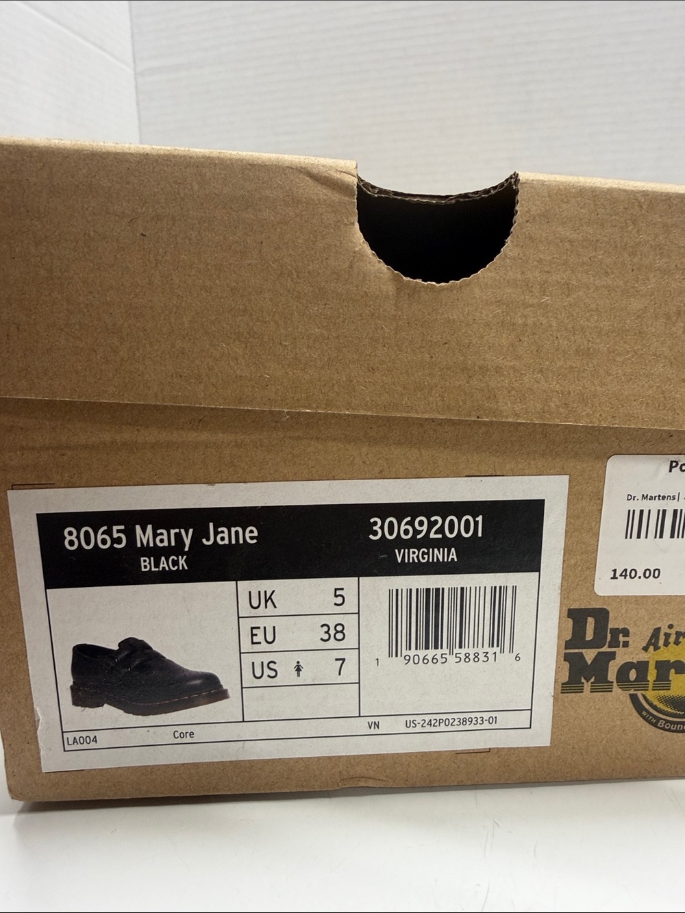 Dr Martens Virginia Leather Mary Jane Shoes Brougue 8065 Black New Womens Size 7 - Picture 7 of 9